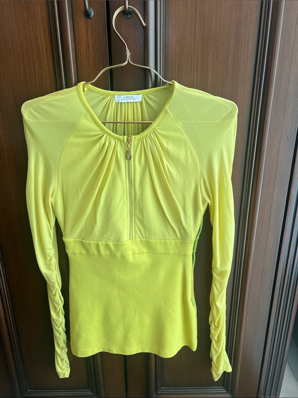 Versace Collection Lemon Yellow Long-Sleeve Zip Front Top